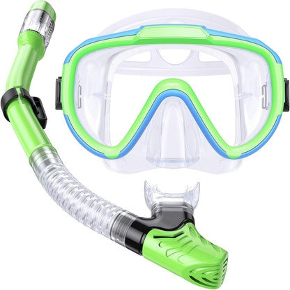 Greatevet Kids Snorkel Set, Anti-Fog Panoramic Tempered Glass Kids Snorkel mask