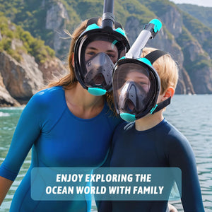 Greatever G2 Adults Kids Full Face Snorkel Mask 2 Pcs,Snorkeling Gear with Latest Dry Top System,Foldable 180 Degree Panoramic View,Safe Breathing,Anti-Leak&Anti-Fog Snorkeling Mask with Camera Mount