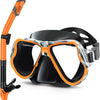 Greatever Dry Snorkel Set Panoramic Wide View Anti-Fog Scuba Diving Mask - Black Orange