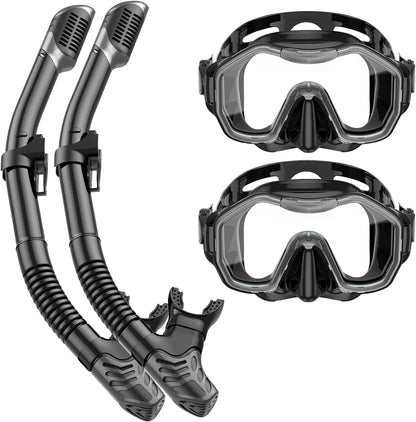 Greatever Dry-Top Snorkel Set With 180°Panoramic Wide View Diving Mask for Adults