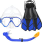 Kids Snorkel Set, Mask Fins Snorkeling Gear for Kids Anti-Fog Swim Goggles 180 Panoramic View Dry Top Snorkel and Dive Flippers Combo with Travel Bag for Snorkeling Training Swimming Diving