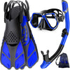 Greatever Adults Mask Fins Snorkel Set Snorkeling Gear - Blue Black