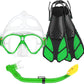 Kids Snorkel Set, Mask Fins Snorkeling Gear for Kids Anti-Fog Swim Goggles 180 Panoramic View Dry Top Snorkel and Dive Flippers Combo with Travel Bag for Snorkeling Training Swimming Diving