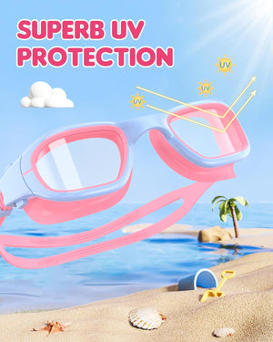 Kids Swim Goggles,Swimming Goggles for Kids 6-14, Anti-Fog UV Protection Pool Goggles for Boys Girls