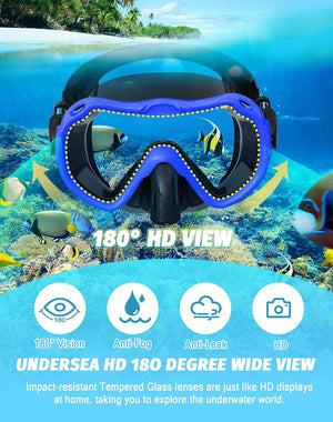 Greatever Snorkeling Gear for Adults, Snorkel Mask Set 180° Panoramic View Snorkel Gear