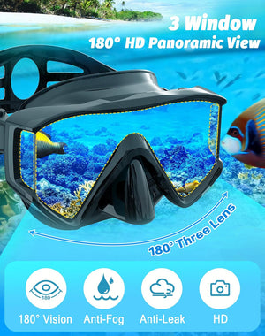 Greatever Snorkel Set Pano 3 Window Snorkel Mask For Adults