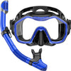 Greatever Snorkeling Gear for Adults, Dry-Top Snorkel Set, 180°Panoramic Wide View Diving Mask Breathing Freely Snorkel Mask for Snorkeling Scuba Diving Swimming Travel - Black Blue