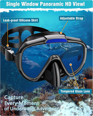 Lealinga Snorkel Set Adults with Flippers, Diving Set with Snorkel Mask, Dry Snorkel, Adjustable Flippers, Snorkelling Packages for Men and Women Scuba Diving Snorkel Mask Fins 3 Piece Snorkel Set