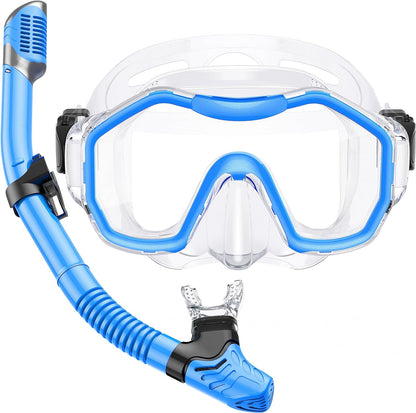 Greatever Dry-Top Snorkel Set With 180°Panoramic Wide View Diving Mask for Adults