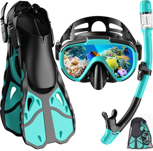 Snorkel Set with Fins for Adults, Snorkeling Gear for Adults Men and Women, Snorkle, Mask Set Adults Dry Top Snorkel Mask Combo Set with Travel Bag for Snorkeling, Diving, Swimming