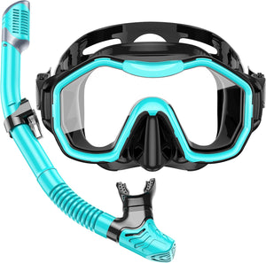 Greatever Dry-Top Snorkel Set With 180°Panoramic Wide View Diving Mask for Adults