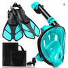 Greatever Mask Fins Snorkeling Gear for Adults, Full Face Snorkel Mask & Adjustable Swim Fins Snorkel Set - Green