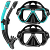 Greatever Adults Snorkel Set - Panoramic Wide View Dry Snorkel Mask（2PCS） - Black+Black Green