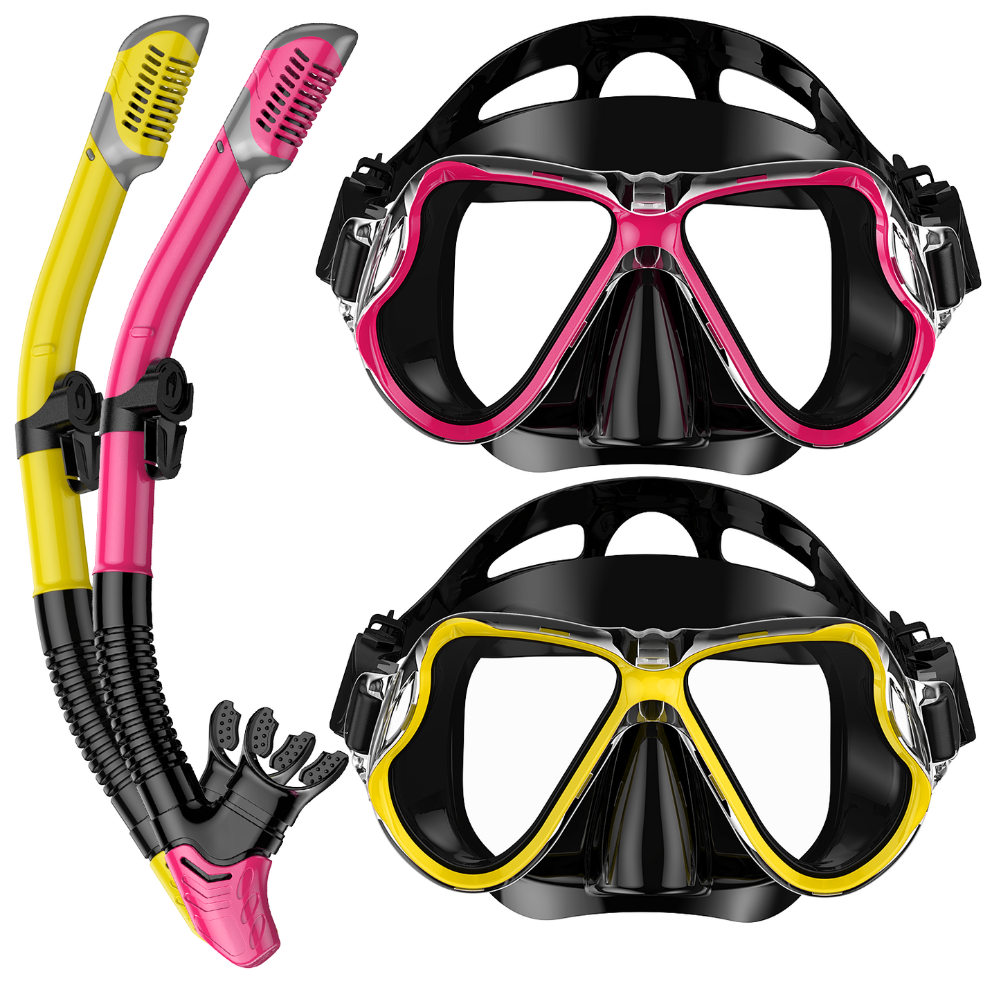 Greatever Adults Snorkel Set - Panoramic Wide View Dry Snorkel Mask（2PCS）