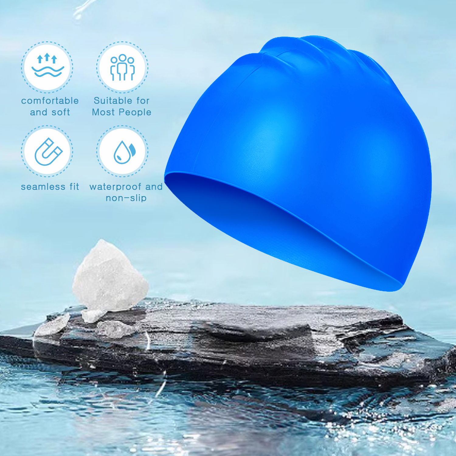 Adult silicone swimming caps available in multiple colors for swimming