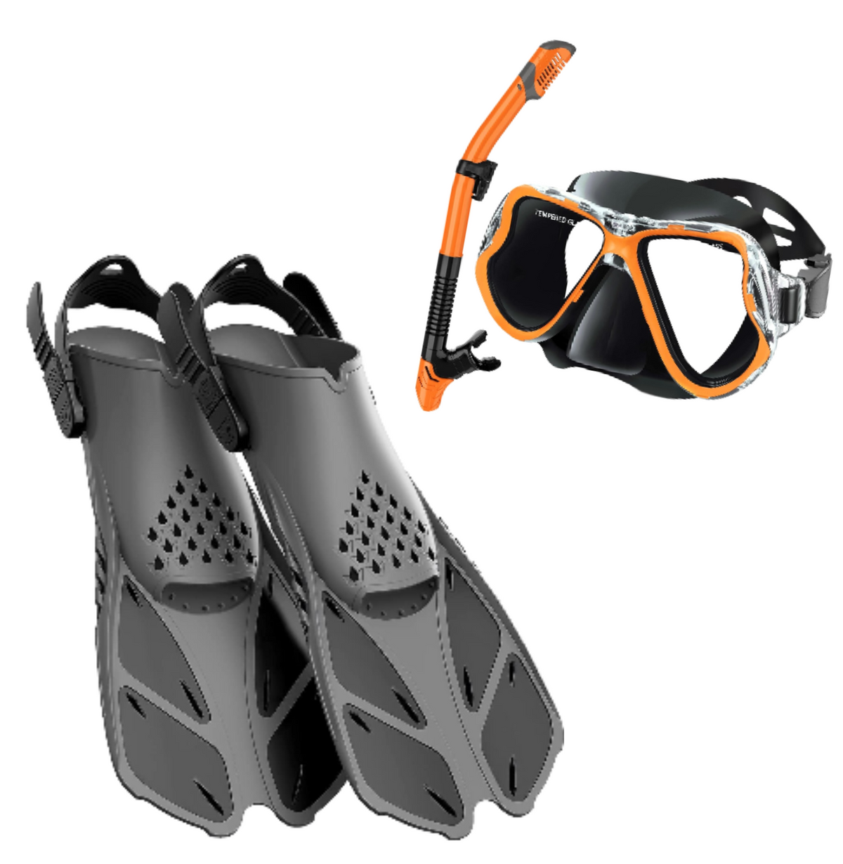 Arkmiido Adult Snorkel Set - Mask, Fins, Dry Snorkel, Mesh Bag - S/M 4.5-8.5 Black