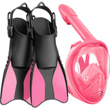 Greatever Mask Fins Snorkeling Gear for kids, Full Face Snorkel Mask & Adjustable Swim Fins Snorkel Set