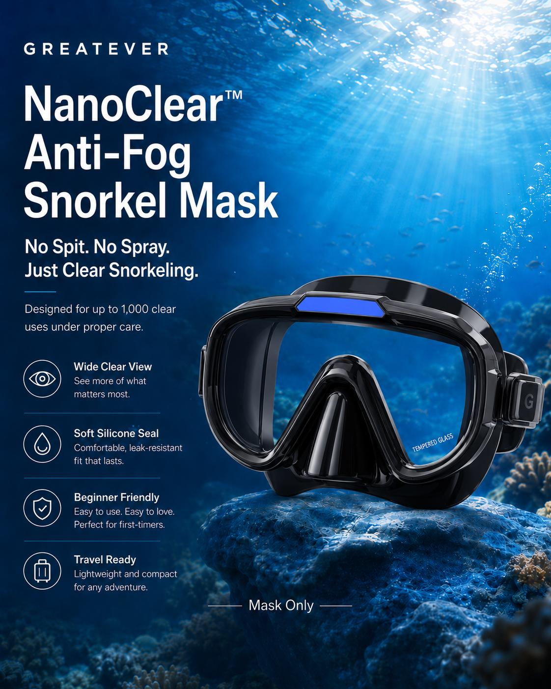 Greatever adult snorkeling mask with Nano anti-fog coating
