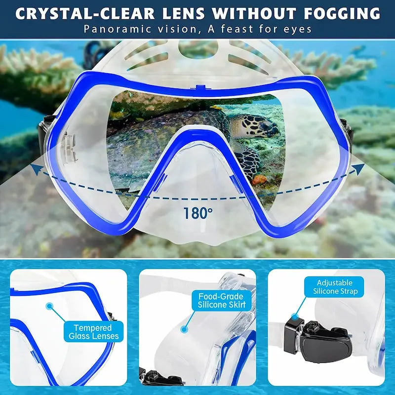 Greatever Goggles_Fins_Snorkel Set Crystal-clear Lens Without Fogging