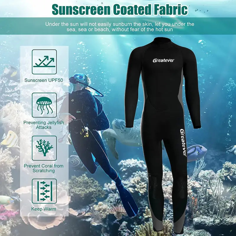 Greatever Men_s Wetsuits Black Gray Sunscreen Goated Fabric