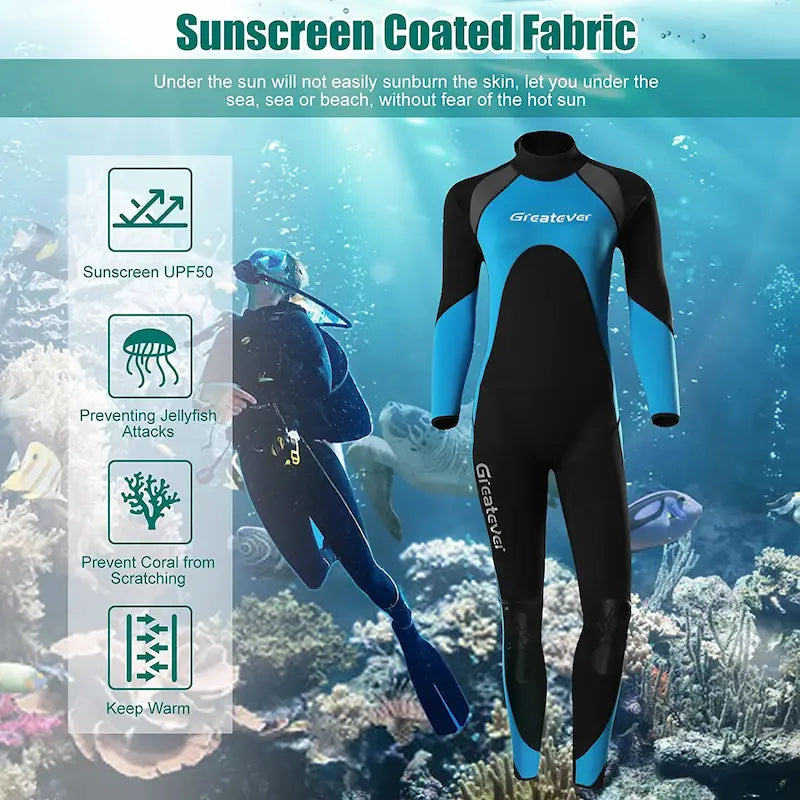 Greatever Wetsuit for Women Black Blue Warm Sunscreen Goated Fabric